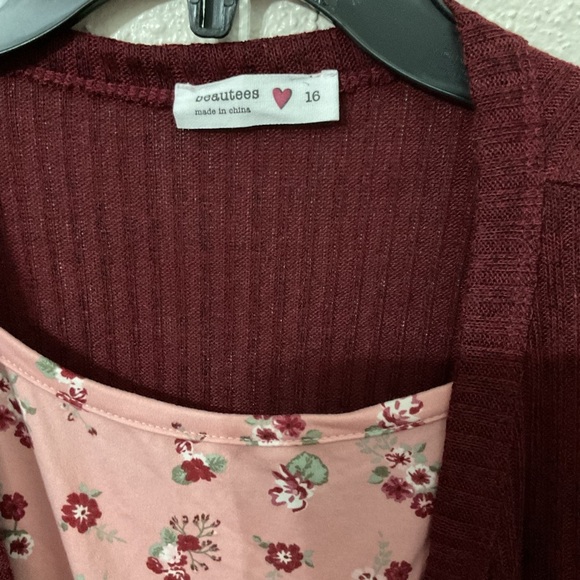 Beautees Pink and Burgundy Big Girls Printed Knit Dress and Cardigan Size 16 NWT - Picture 4 of 5